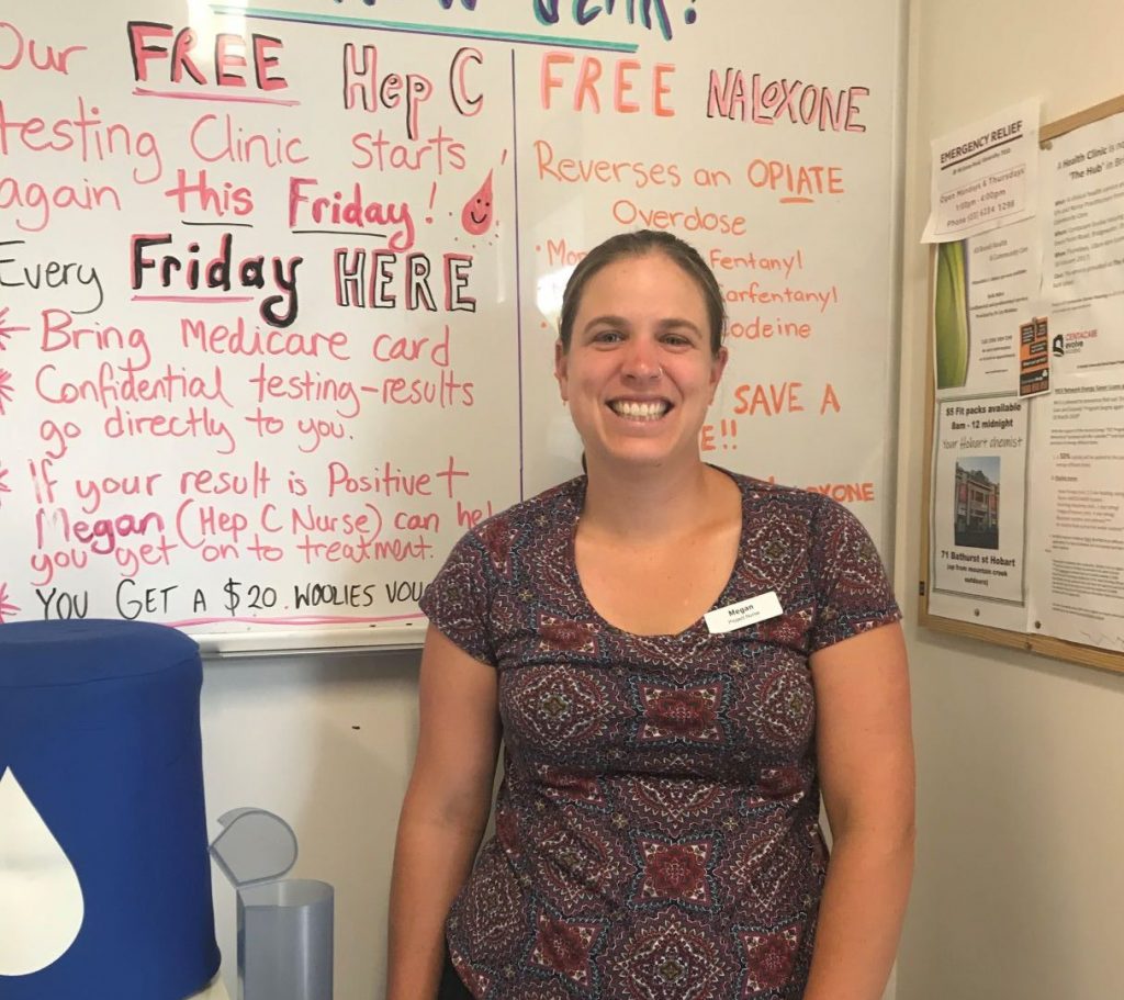 NSP Nurse, Megan standing in the Anglicare Glenorchy NSP facility.