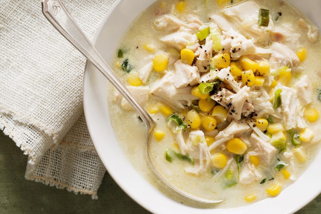 Photo of creamy chicken and corn soup