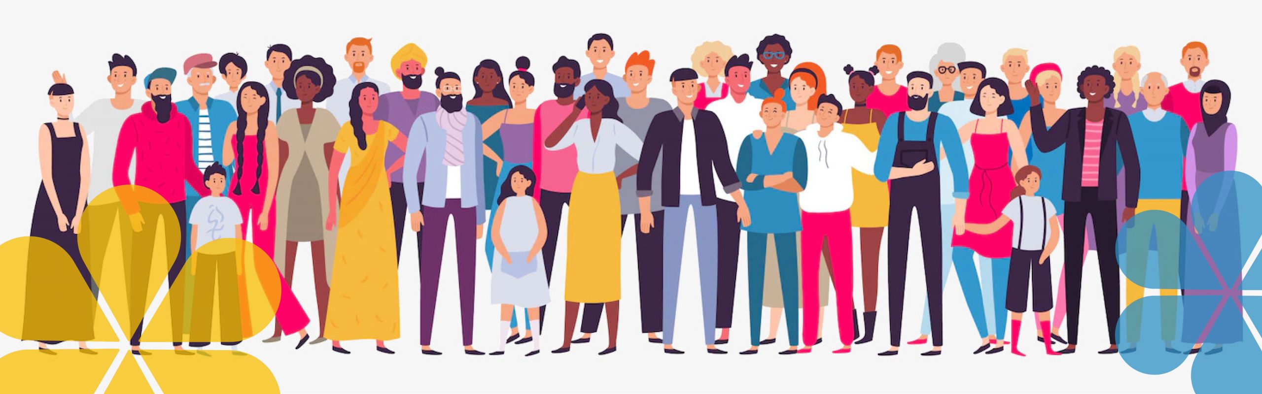A illustration of a very large group of people that are very diverse