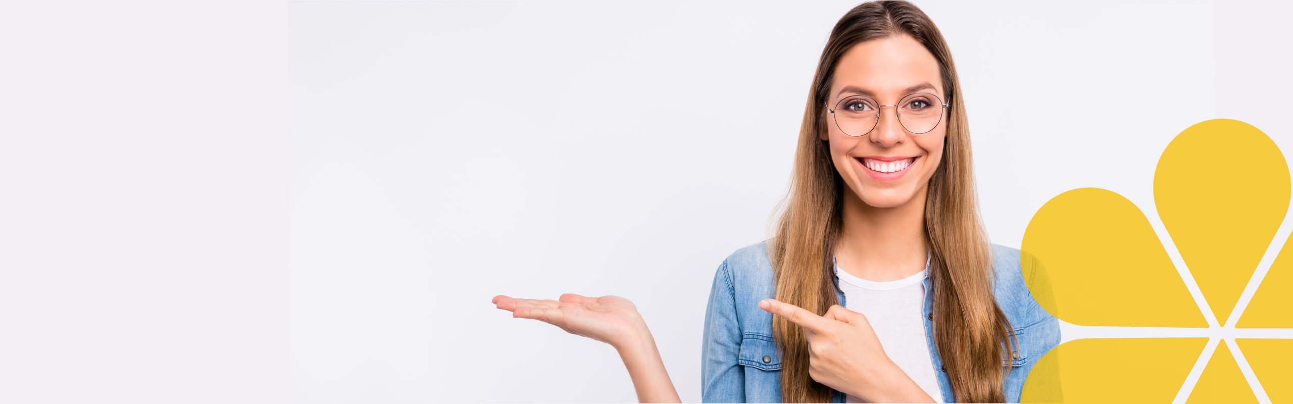 Smiling ladies face. She is wearing glasses and pointing towards the words 'Looking for a career in caring? Join us today.'