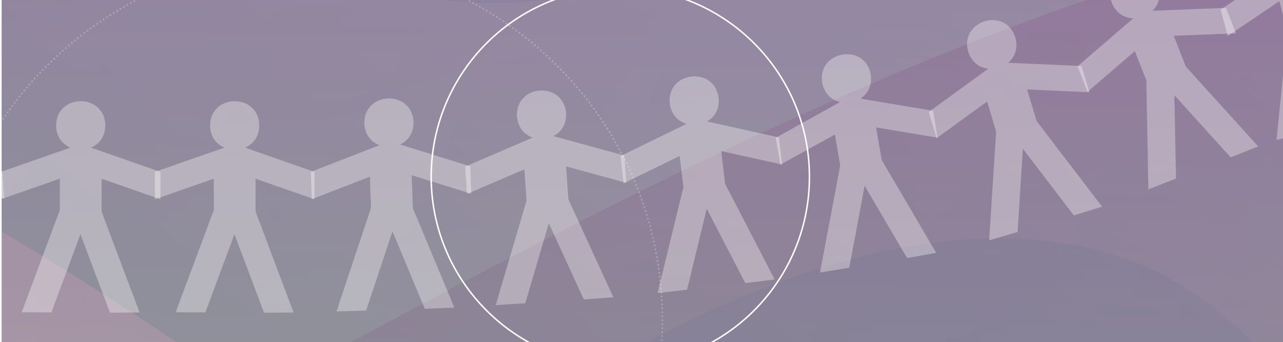 An illustration of a chain of paper people holding hands. Two of the people are circled to indicate they are together.