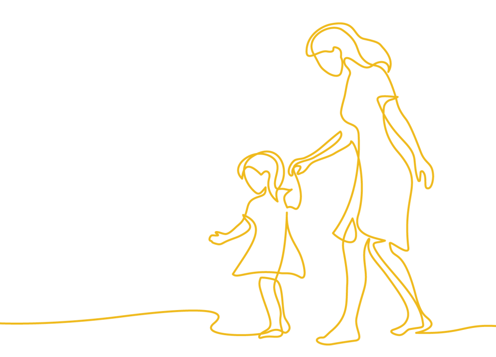 Illustration of an adult and child walking holding hands