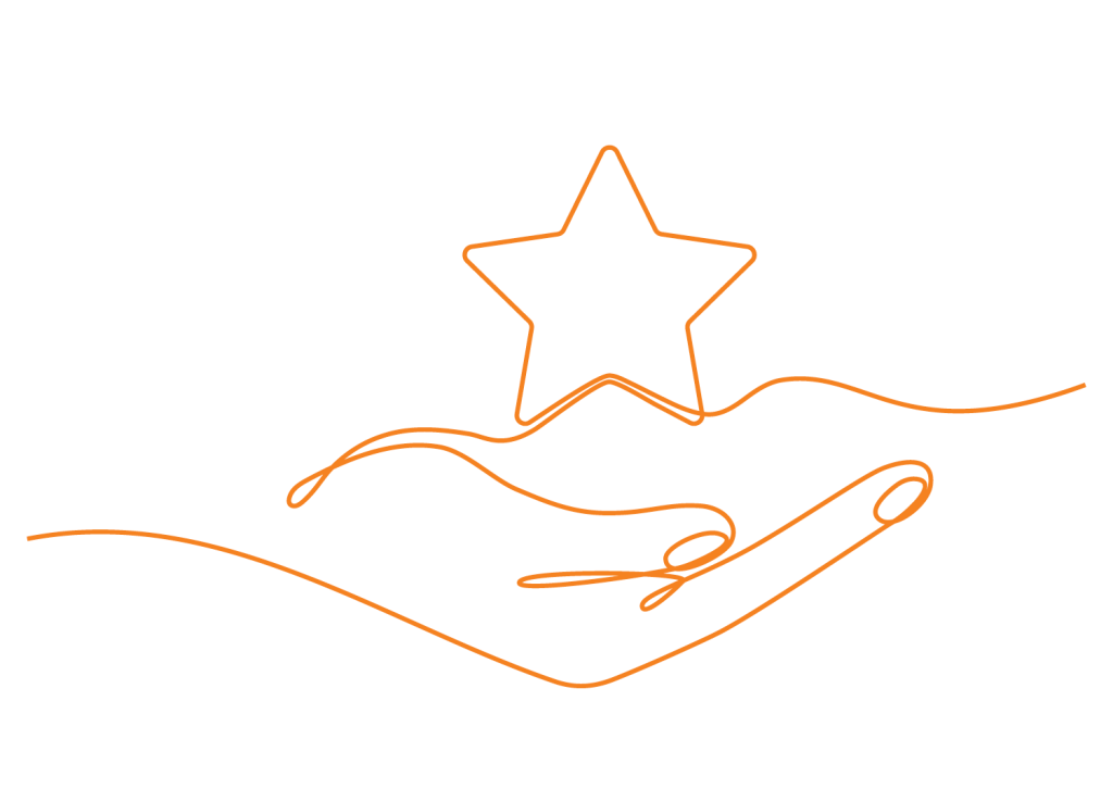 Illustration of hand receiving a star into its palm representing receiving feedback