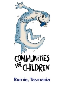 A picture of a gecko with the words Communities for Children, Burnie, Tasmania underneath.